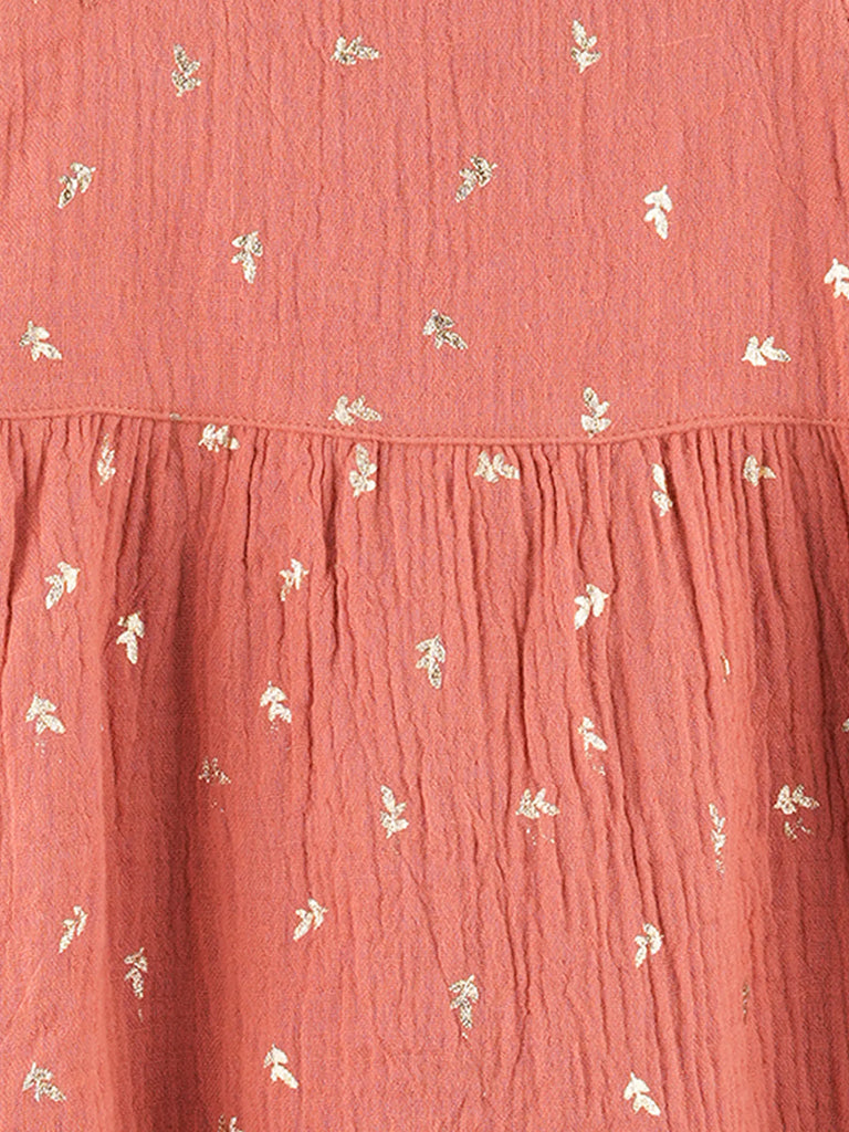 Girls Organic Cotton Coral Floral Print Dress & Bloomers Set with Headband