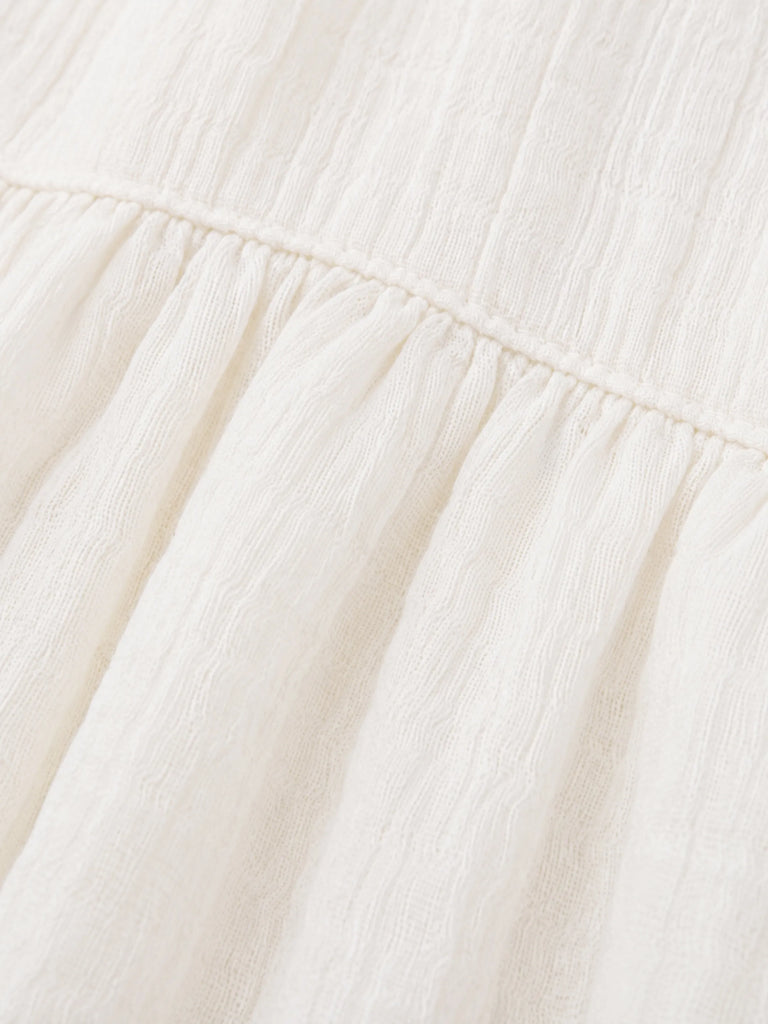 Organic Cotton Girls Flutter Sleeve A-Line Dress - White