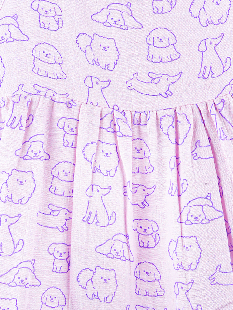 BambooTEC™ Bamboo Muslin Baby Frock – Puppy Parade Print, Soft & Breathable Dress