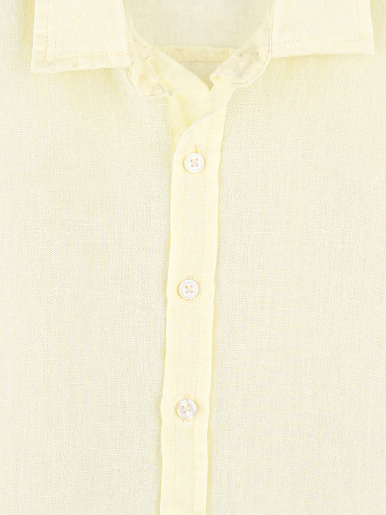 Boys Linen Cotton Light Yellow Shirt