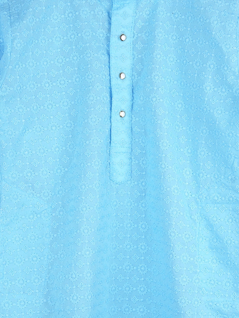 Boys Sky Blue Kurta & White Pajama Set – Traditional Festive Ethnic Wear