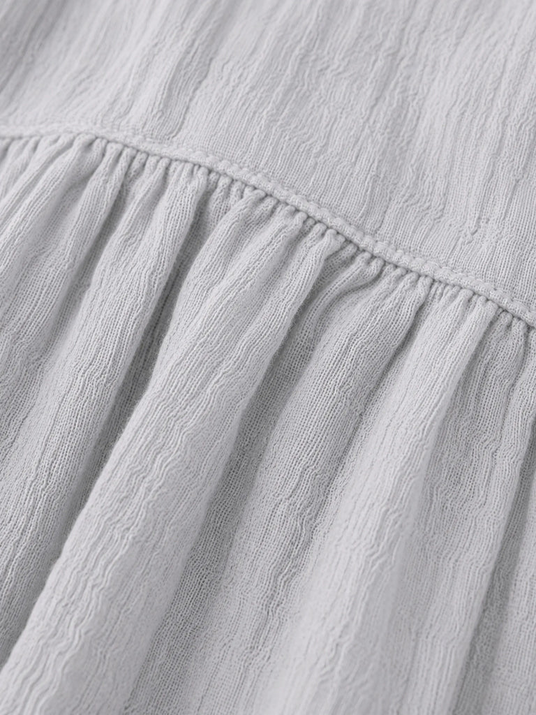 Organic Cotton Girls Flutter Sleeve A-Line Dress - Light Grey