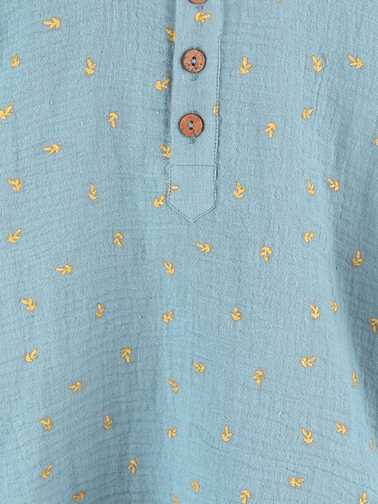 Organic Cotton Boys Mandarin Collar Full Sleeve Shirt - Sky Blue