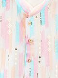 Boys White Kurta & Dhoti Set – Pastel Printed Jacket Festive Wear
