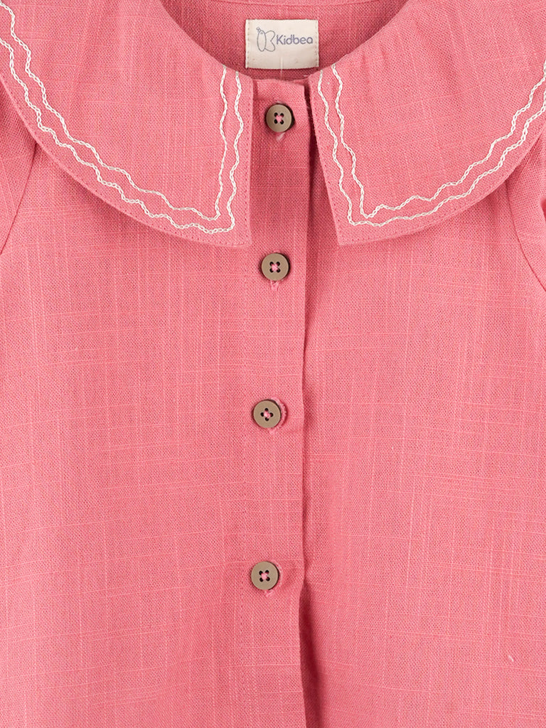 Girls Pink Cotton Collar Top – Stylish Full-Sleeve Everyday Wear