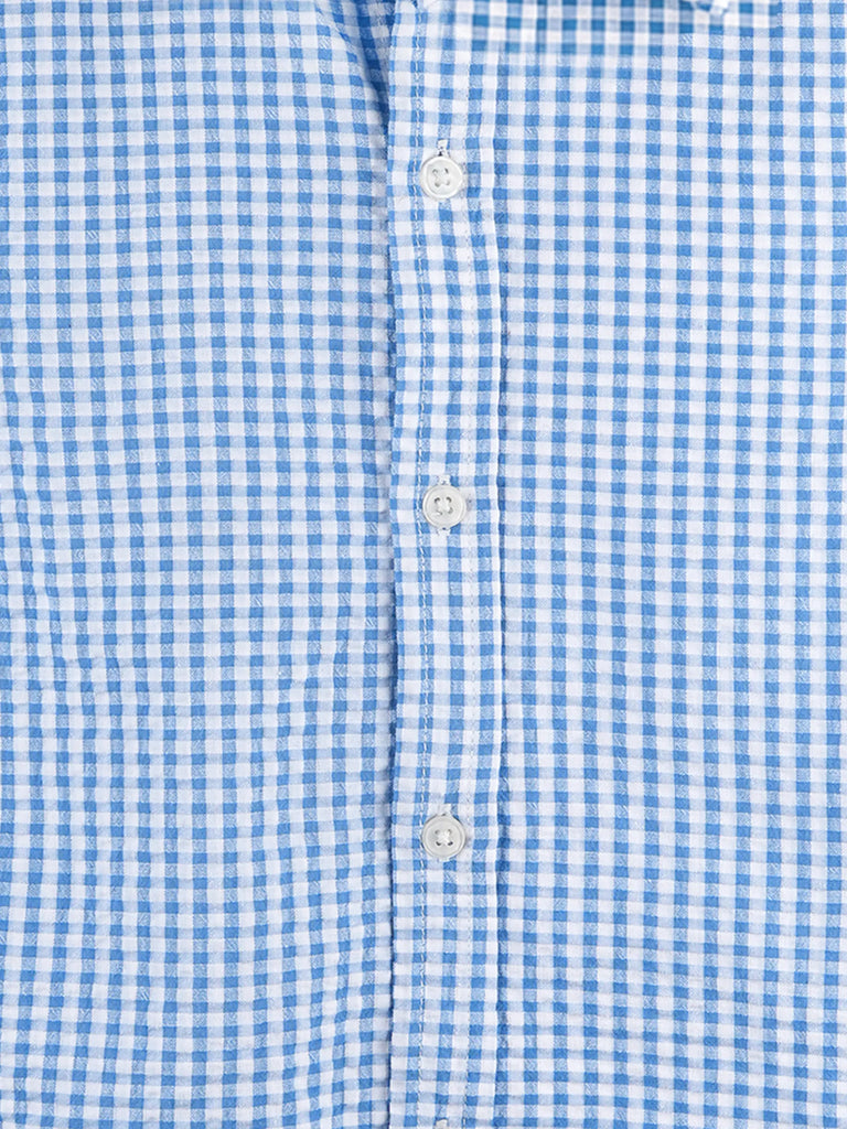 Boys Cotton Blue Gingham Check Shirt
