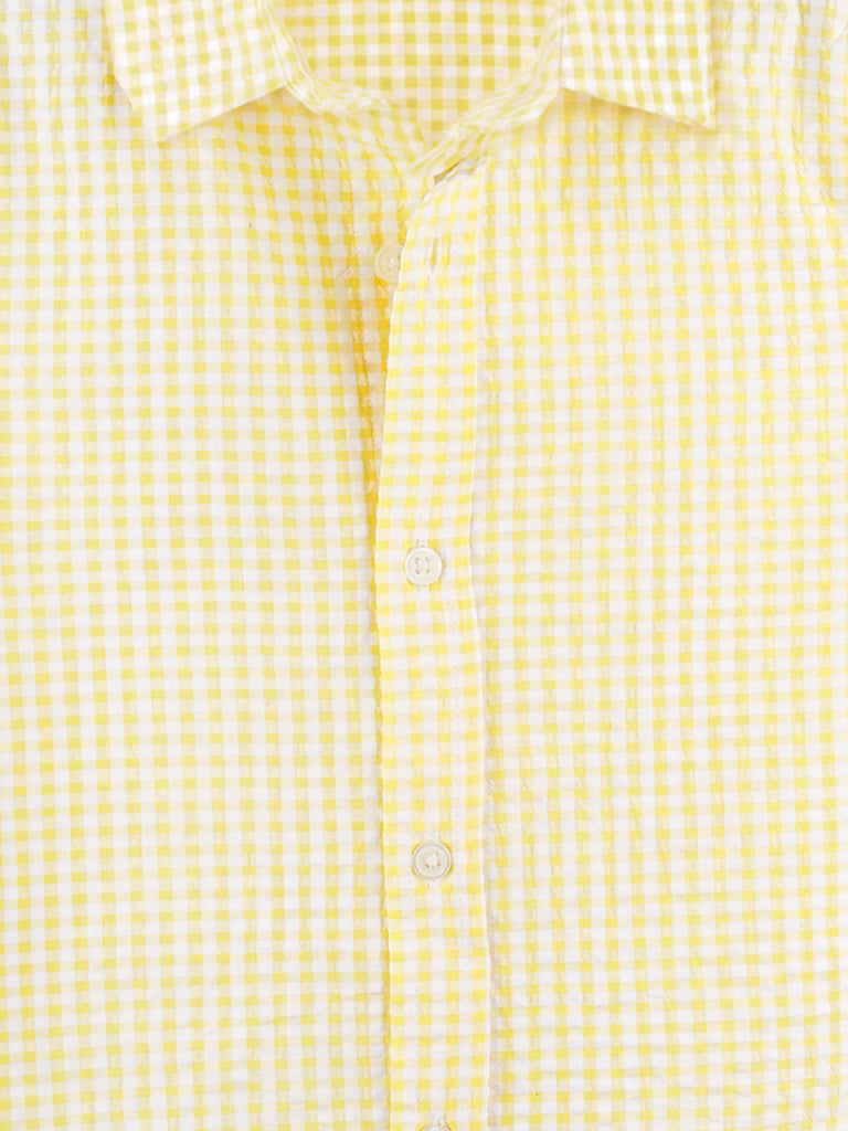 Boys Cotton Yellow Gingham Check Shirt