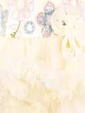 Girls Cream Partywear Frock – Floral Embroidered & Layered Tulle Dress