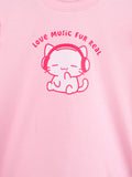 Girls Pink Full-Sleeve Top – Love Music Fur Real Print