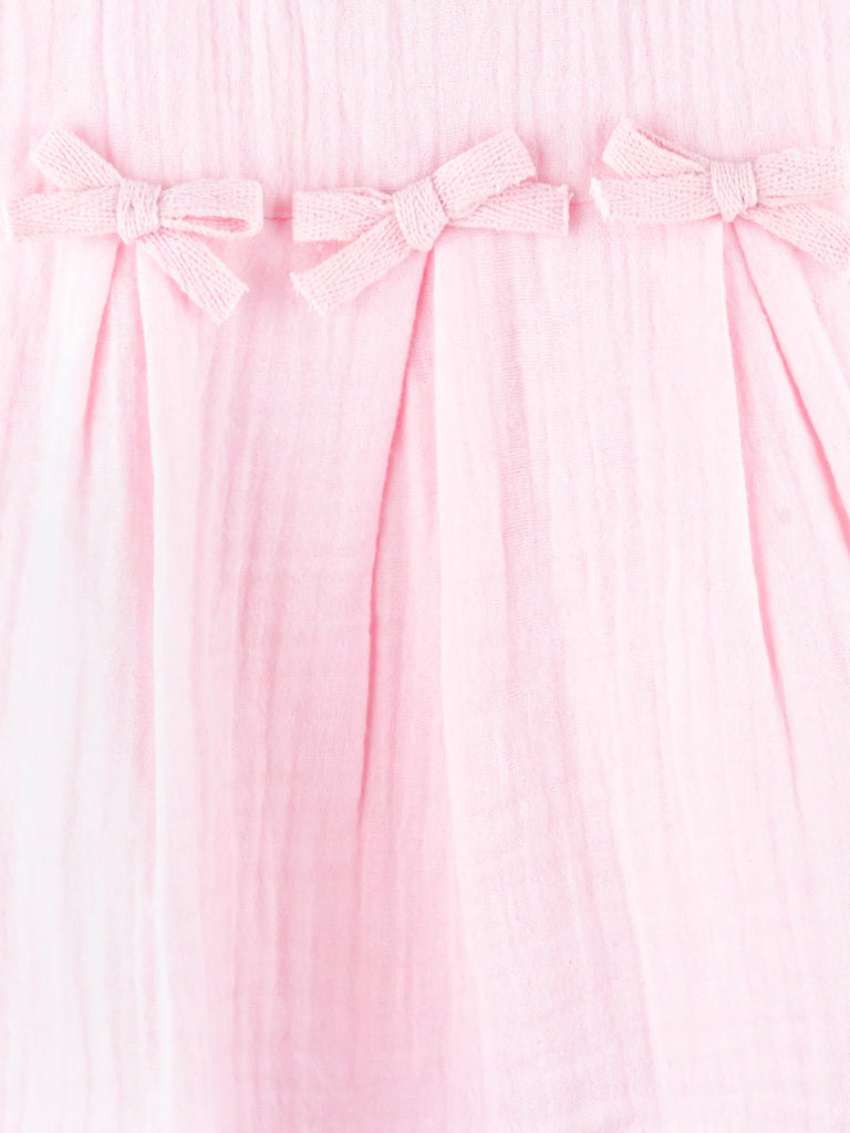 Girls Cotton Dress – Light Pink Sleeveless A-Line Dress with Bow Details