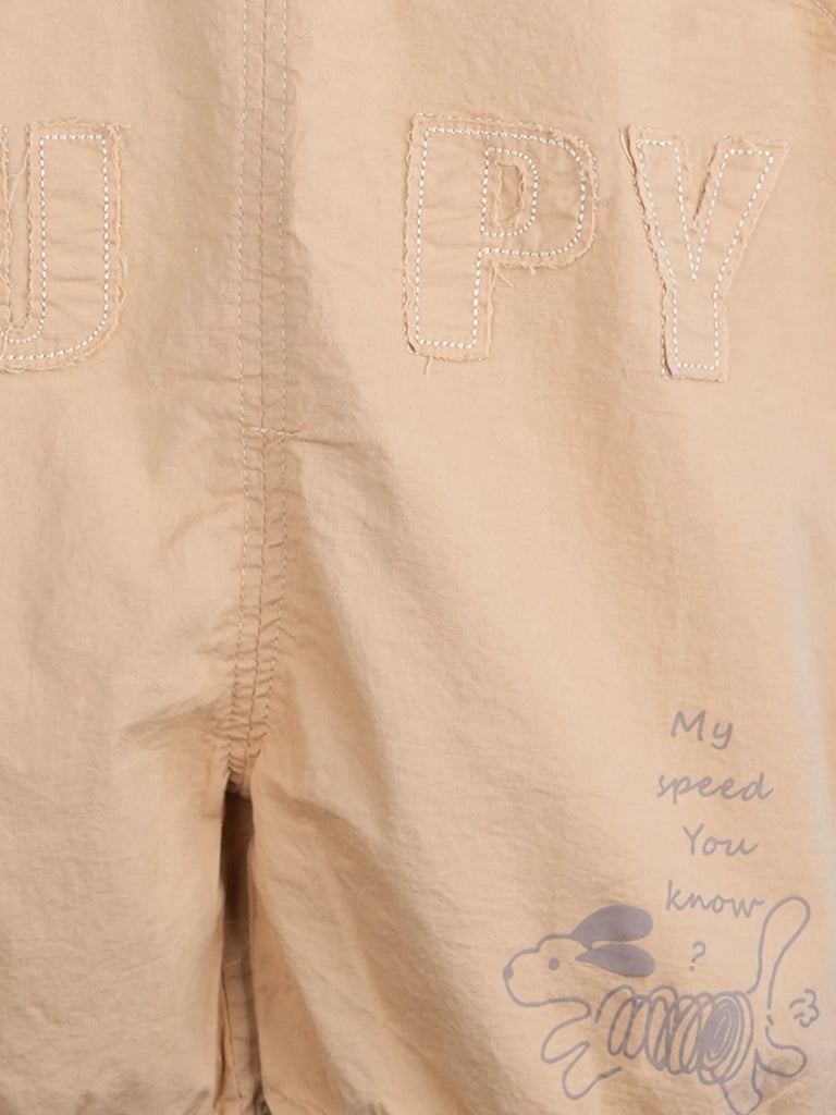 Kids Cotton Dungaree Set with T-Shirt – Beige Suspender Romper & White Tee Set