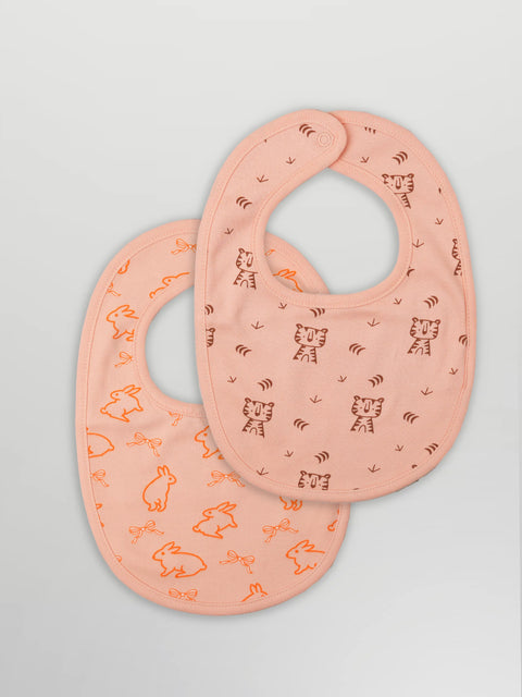 Organic Cotton Baby Bib Pack of 2 – Soft Breathable Tiger & Bunny Print, Feeding & Drool Bibs