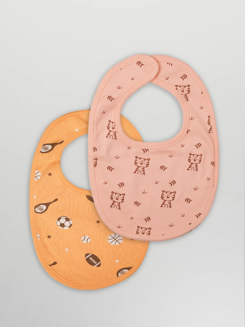 Organic Cotton Baby Bib Pack of 2 – Soft Breathable Tiger & Football Print, Feeding & Drool Bibs
