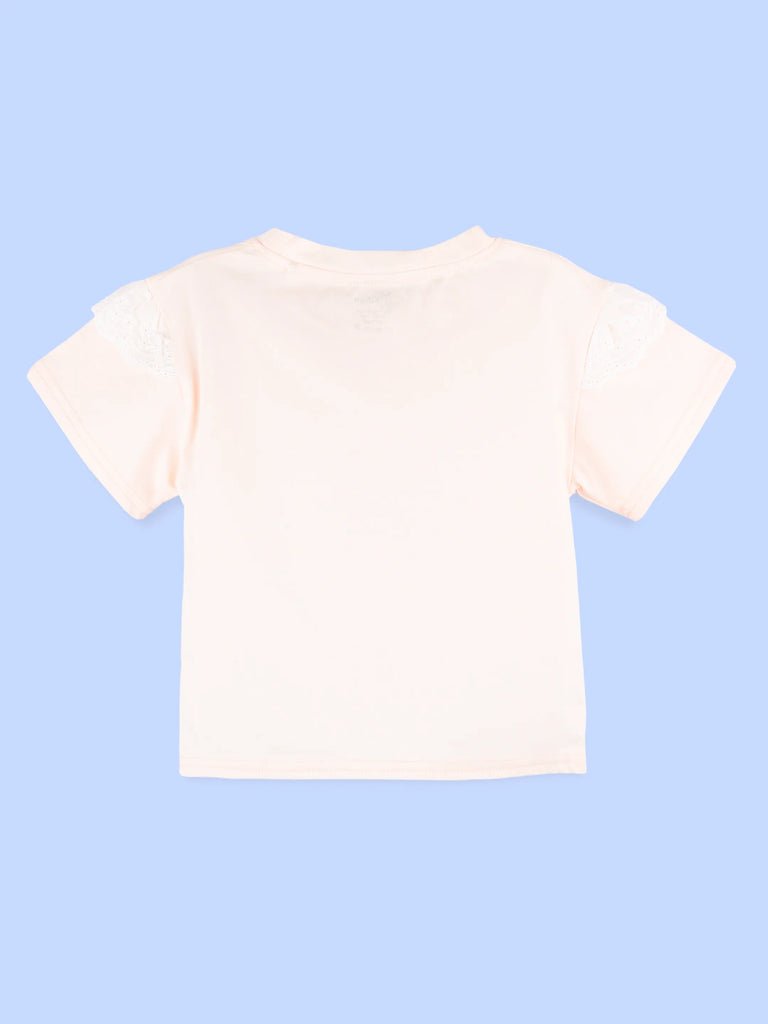 Girls Cotton Co-Ord Set – Peach Bunny T-Shirt with Denim Shorts