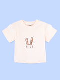 Girls Cotton Co-Ord Set – Peach Bunny T-Shirt with Denim Shorts
