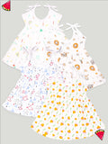 Extra Soft Muslin Baby Girls Frock Pack of 4 – Tiger, Mickey, Rainbow & Cute Chick Prints