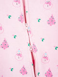 Cotton Baby Girls Footed Romper – Pink Christmas Print Full-Sleeve Romper