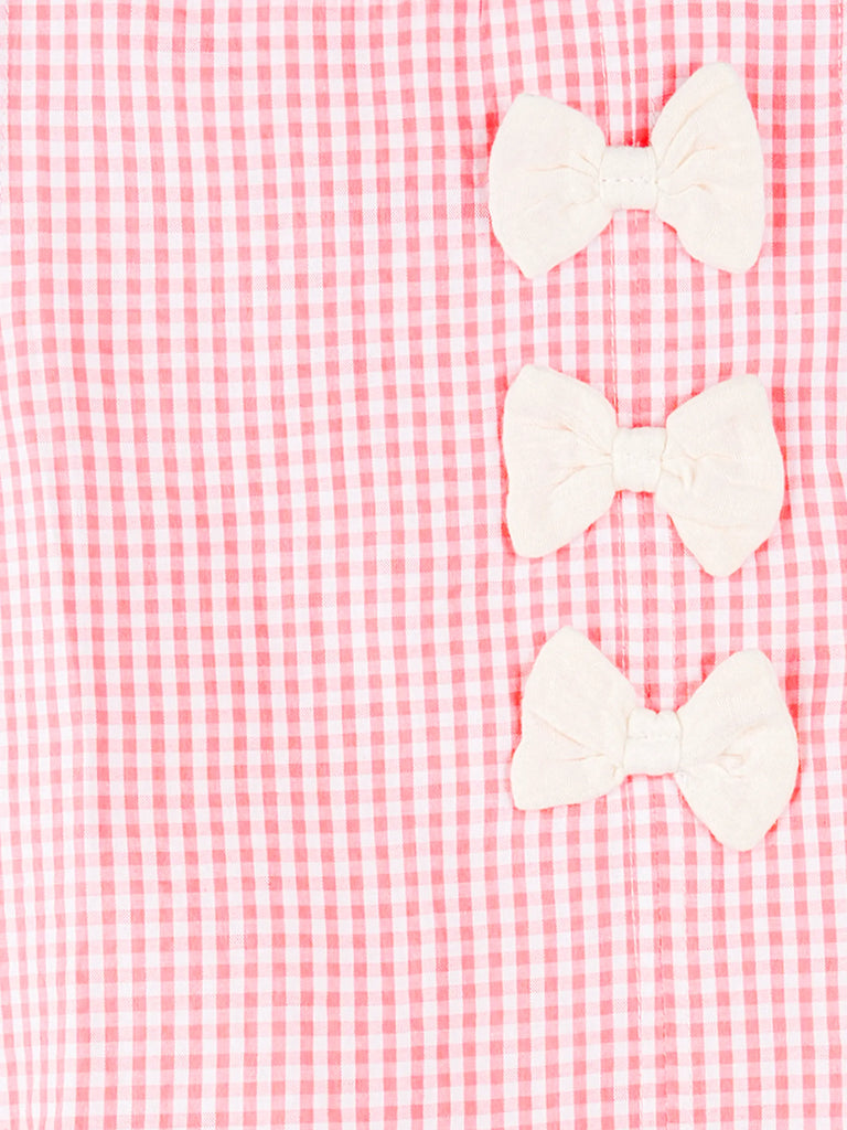 Girls Cotton Gingham Frock – Pink Check Dress with Bow Details