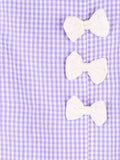 Girls Cotton Gingham Frock – Lavender Check Dress with White Bow Details