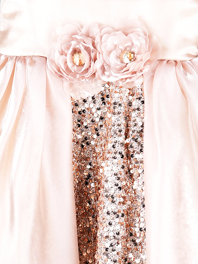 Girls Pink Partywear Frock – Sequin & Floral Embellished High-Low Dress