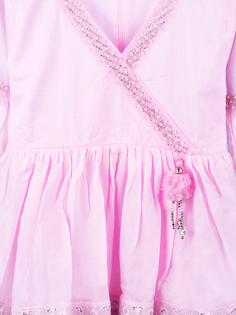 Girls Pink Ethnic Kurta & Dhoti Set – Embroidered Festive Wear