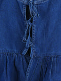 Girls Denim Peplum Top with Puff Sleeves - Dark Blue