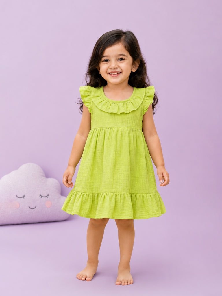 Light  Organic cotton  Charming Olive Green Girls Frock | Olive Green