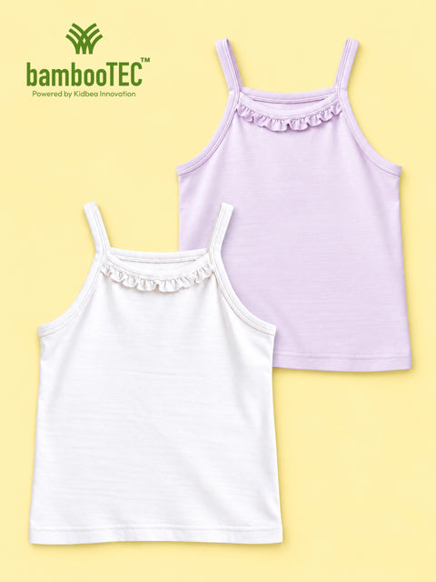 BambooTEC™ Girls Camisole Pack of 2 – White & Lavender Ruffle Strap Tops