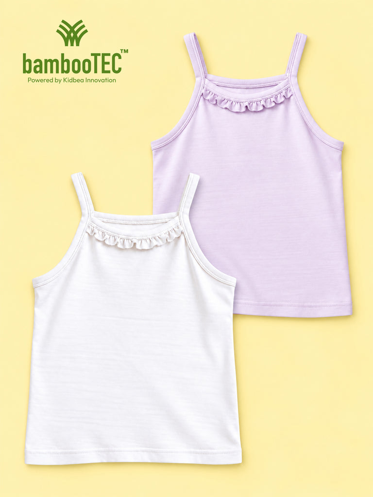 BambooTEC™ Girls Camisole Pack of 2 – White & Lavender Ruffle Strap Tops