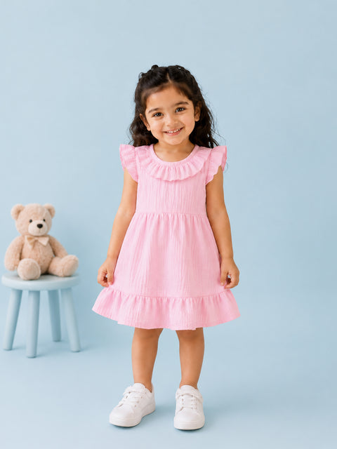 Light  Organic cotton  Charming Pink Girls Frock | Pink