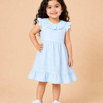 Light Organic Cotton Sky Blue Girls Frock | Blue