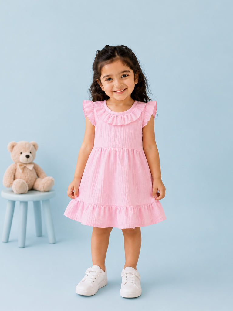 Light  Organic cotton  Charming Pink Girls Frock | Pink