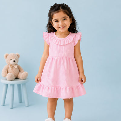 Light Organic Cotton Charming Pink Girls Frock | Pink