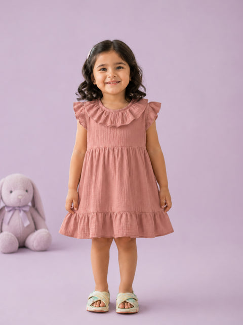 Light  Organic cotton  Charming Rust Girls Frock | Rust