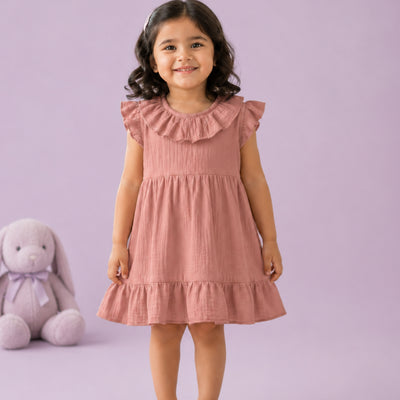 Light Organic Cotton Charming Rust Girls Frock | Rust