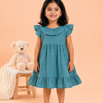 Light Organic Cotton Charming Teal Frock | Elegant & Comfortable