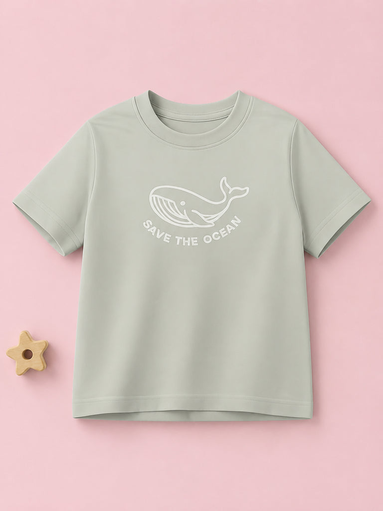 Organic Cotton Gray Whale Print Oversized Round Neck Half Sleeve T-Shirt | Unisex