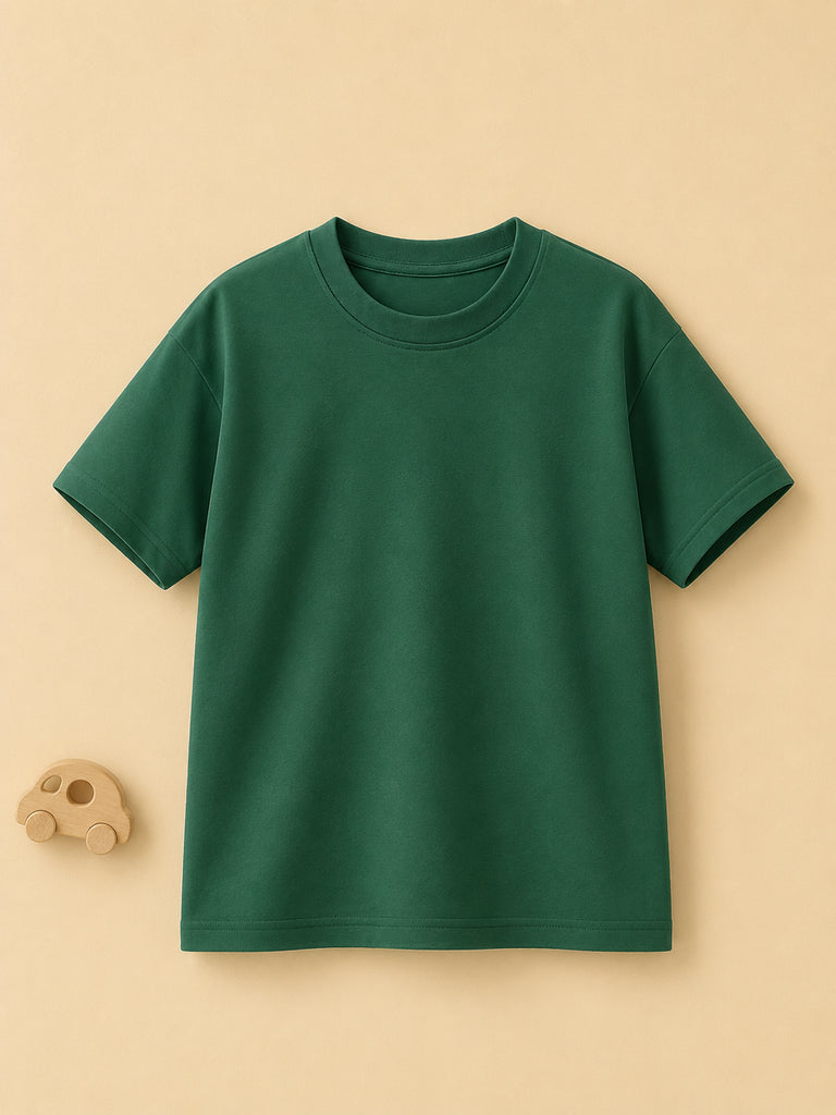 Organic Cotton Green Round Neck Solid Oversized Half Sleeve T-Shirt | Unisex
