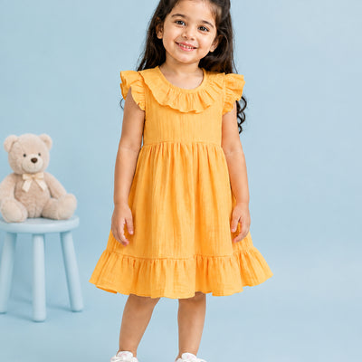 Light Organic Cotton Charming Mustard Yellow Girls Frock | Mustard Yellow