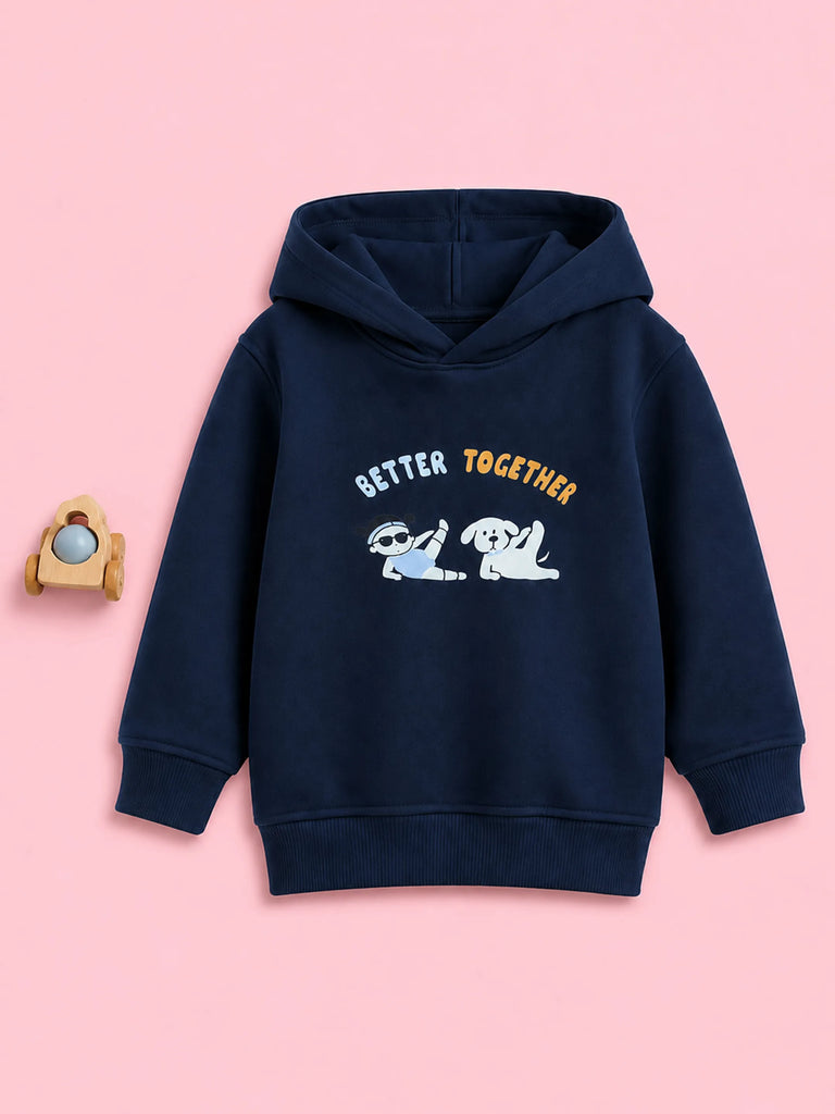 Unisex Navy Blue Hoodie – Better Together Dog Print Full-Sleeve Hoodie