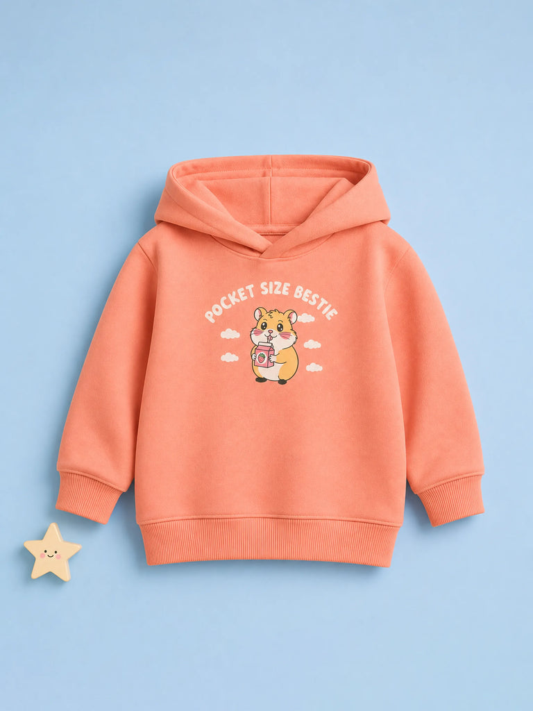 Unisex Peach Hoodie – Pocket Size Bestie Hamster Print Sweatshirt