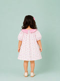 Light Organic Cotton Floral Print Pink Collar Frock Dress