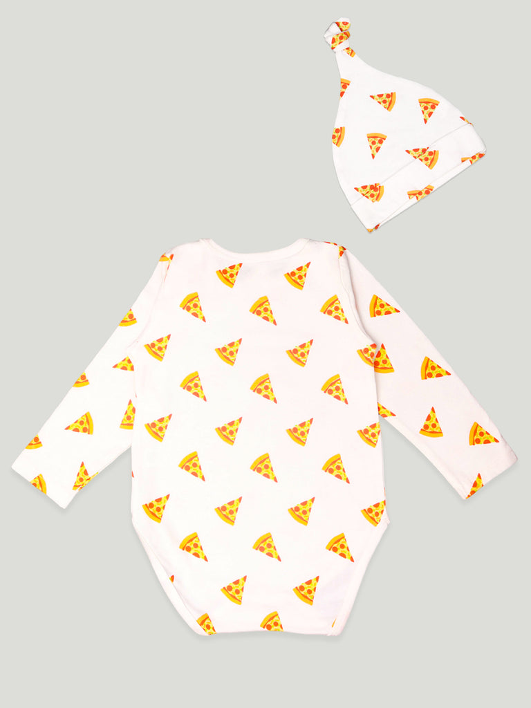 Kidbea 100% Organic cotton baby onesies & Cap Unisex | Pizza - Yellow
