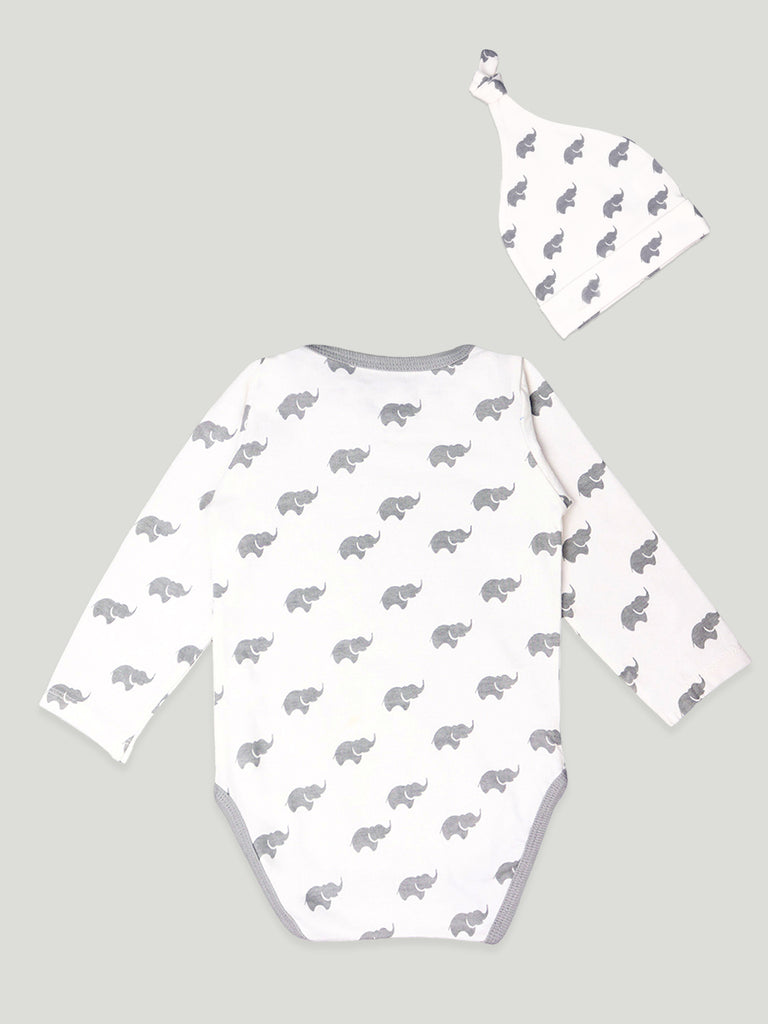Kidbea 100% Organic cotton baby onesies & Cap boys | Elephant - Grey