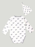 Kidbea 100% Organic cotton baby onesies & Cap boys | Elephant - Grey