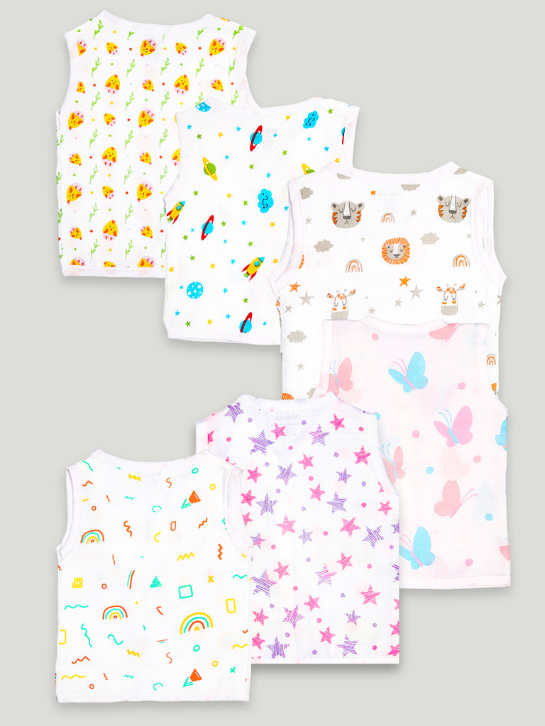 Extra Soft Muslin Cotton Jhabla Cloth for Baby | Cute Chick, Space, Tiger, Star, Butterfly and Rainbow | Print Pack of 6 | Print May Vary
