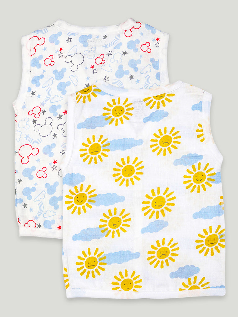 Extra Soft Muslin Cotton Jhabla Cloth for Baby | Sun and Micky Print | Print May Vary