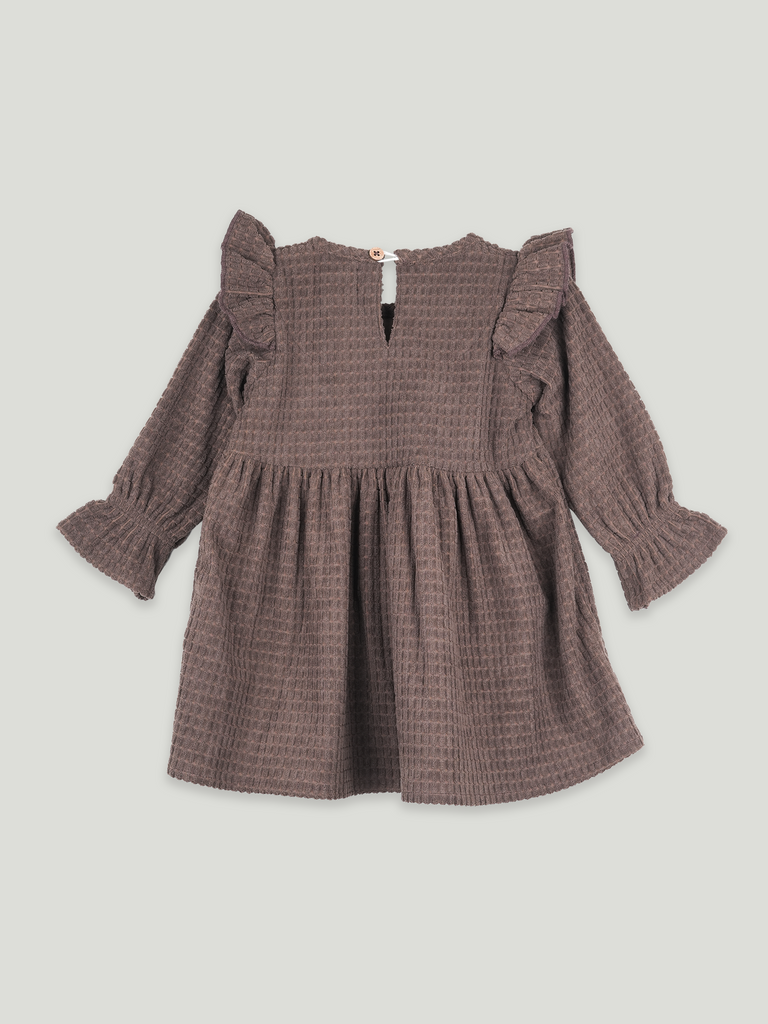 Baby Girl Full Sleeve Ruffle Frock with Floral Applique | Soft Cotton