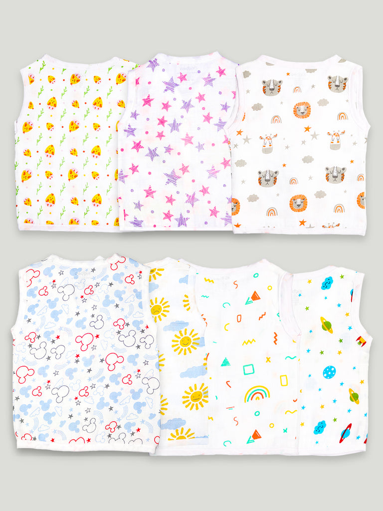 Kidbea Extra Soft Mulmul Cotton Jhabla Cloth for Baby | Cute Chick, Star, Tiger, Mickey, Space, Sun and Rainbow Print | Pack of 7 | Print May Vary
