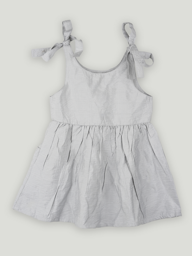Baby Girl Grey Knot Strap Frock | 100% Organic Cotton